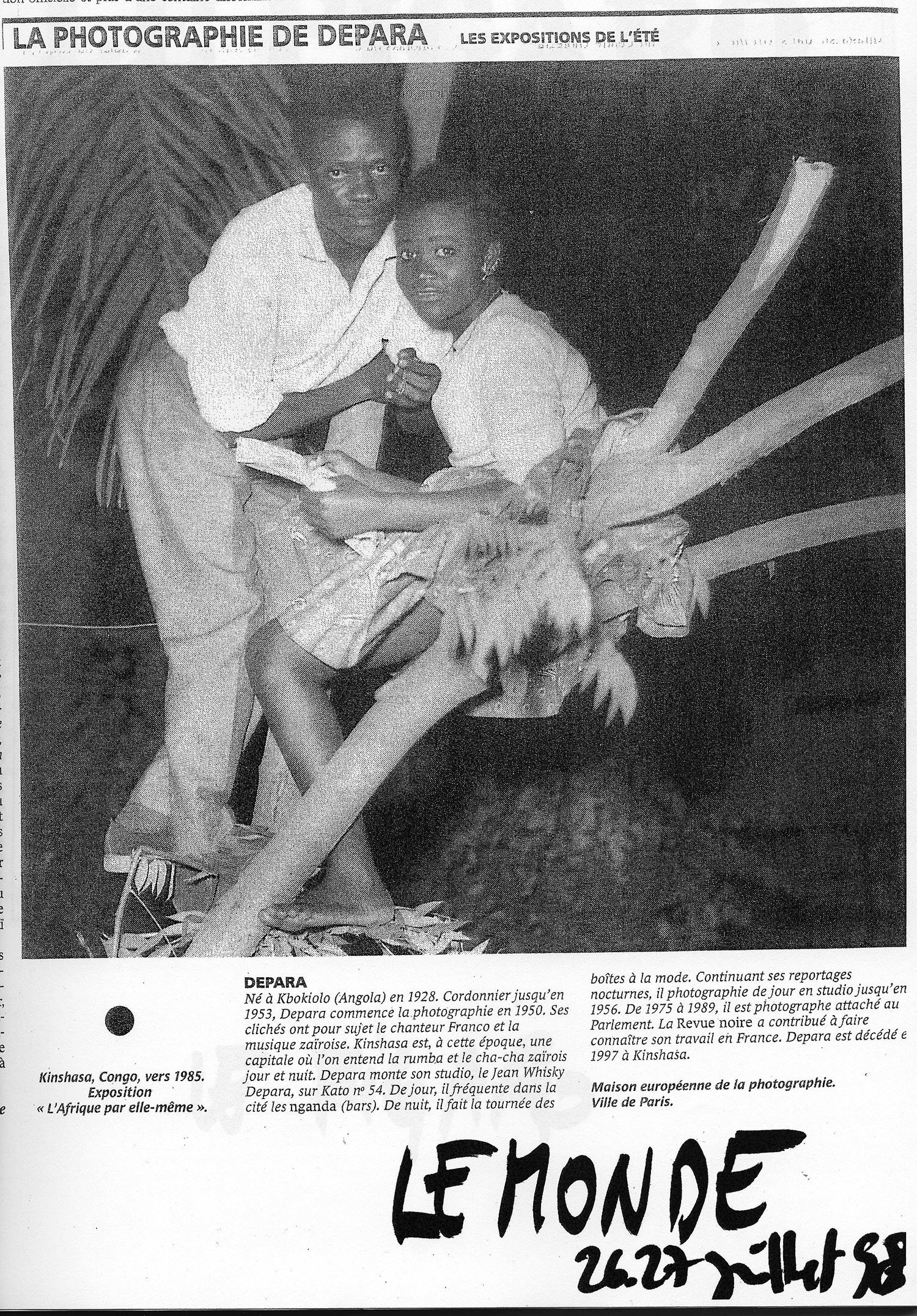 Presse REVUE NOIRE: Le Monde juillet 1998, l'expo L'Afrique par Elle-même à la MEP Paris